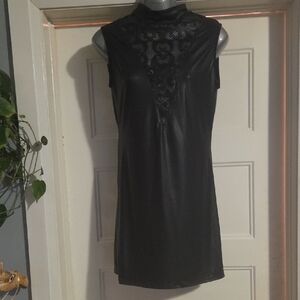 Black Sleeveless Mini Dress with Lace Inset